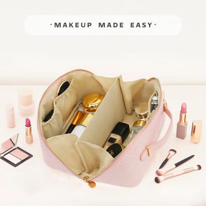 Travel Makeup Bag – Large Cosmetic Organizer with Waterproof PU Leather, Smooth Double Zipper & Tear-Resistant Lining, Toiletry Pouch for Women (Pink) - color: 04-Pink