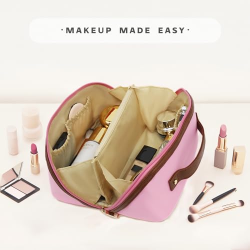 Travel Makeup Bag – Large Cosmetic Organizer with Waterproof Nylon, Smooth Double Zipper & Tear-Resistant Lining, Toiletry Pouch for Women (Pink) - color: 05-Pink