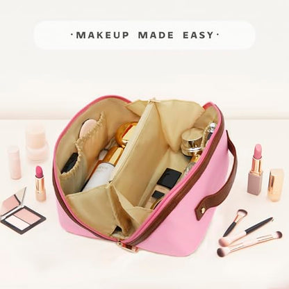 Travel Makeup Bag – Large Cosmetic Organizer with Waterproof Nylon, Smooth Double Zipper & Tear-Resistant Lining, Toiletry Pouch for Women (Pink) - color: 05-Pink