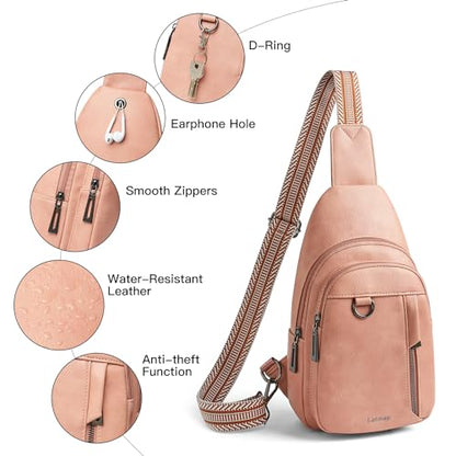 LATMAP 7L Sling Bag for Women Men Leather Small Sling Backpack Daypack Anti Theft Fanny Pack Crossbody Purse Travel - color: Regular Size-pink