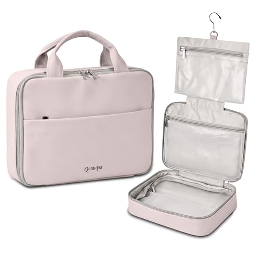 Makeup Bag Organizer, Large Hanging Toiletry Bag for Women with Leakproof Compartments, Travel Cosmetic Case for Full Sized Toiletries & Brushes Travel Cosmetic Bag Cruise Essentials - Pink - color: Pink