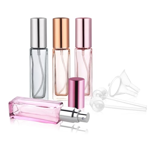 YOCASII Glass Travel Perfume Bottle Refillable, 10ml Perfume Bottles, Pocket Perfume Spray Bottle Atomizer, 4PCS Refillable Perfume Bottle for Travel - color: Color-A
