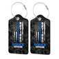 Retired Police Officer Thin Blue Set of 2 Durable Leather Luggage Tags Stylish Travel Gear Men Women