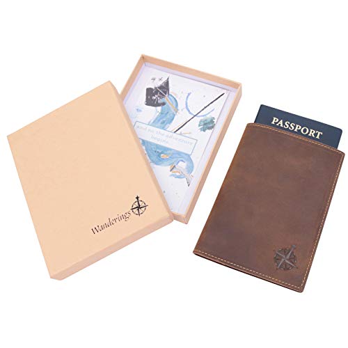 WANDERINGS Leather Travel Wallet with Passport Holder - 5.5" x 4" - Genuine Leather Case with RFID Blocking for Men and Women - Folding Wallet for Passports - style: Classic