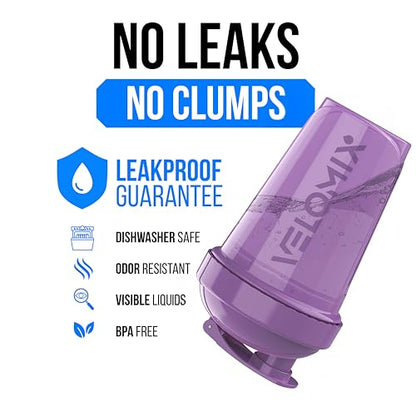 VELOMIX -2 Pack- 20 oz Protein Shaker Bottles for Protein Mixes - 2x Wire Whisk | Leak Proof Shaker Cups for Protein Shakes and Pre Workout | Protein Shaker Bottle Pack (A9) Purple/Black - color: A9) Purple / Black