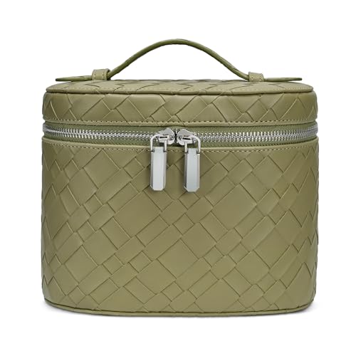 honitty Makeup Bag, Travel Make up Case with Compartments and Handle, Portable Cosmetic Organizer Bags,Toiletry Bag for Women - color: Large Weave-green(7.6*5.5*6 in), size: M(7.6*5.5*6 in)