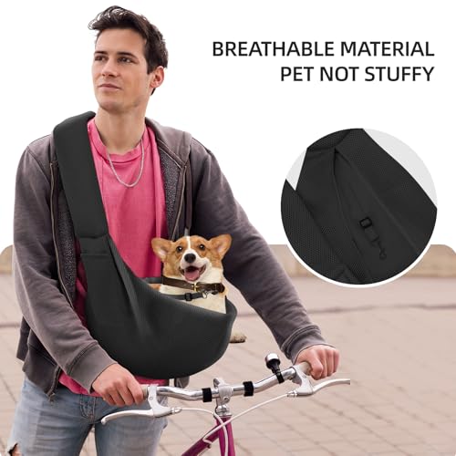 Dog Carrier Sling, Ventilated Breathable Dog Sling Carrier for Small Dogs & Cats, Hands-Free Puppy Carrier Sling for Travel, Comfortable Pet Sling Bag - color: Breathable black