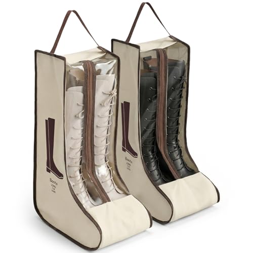 Portable Boots Storage Bag, Beige Dust Proof Boots Protector Carry Bag with Handle Shoe Dust Organizer Packing for Travel and Daily Use(Large) - size: Large