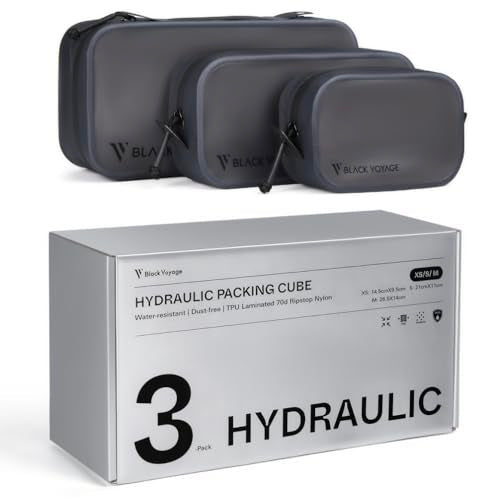 Black Voyage Travel Hydraulic Packing Cube, Dust and Water-Resistant, Translucent TPU Laminated 70D Ripstop Nylon (Black, 3 Pack (X-Small/Small/Medium)) - size: 3 Pack (X-Small/Small/Medium)