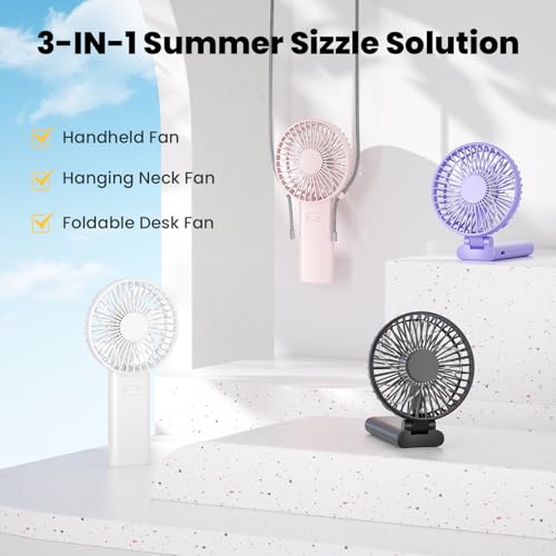 HandFan Ultra-Slim & Lightweight Handheld Fan (0.5in,0.3lb), 5 Speeds Portable Hand Held Fan USB Rechargeable 180° Foldable, Quiet Summer Essentials with Lanyard for Travel/Concerts/Lash (Pink) - color: Pink
