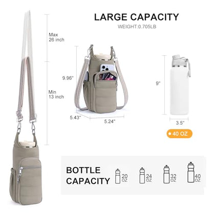 Water Bottle Bag 40 oz Crossbody Bag Insulated Carrier Purse Holder for Walking Hiking with Adjustable Strap - color: Khaki
