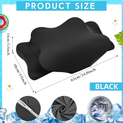 Hahafelt Cooling Cervical Neck Pillowcase Cover (Only Pillow Case) Ergonomic Pillowcase with Zipper Breathable Contour Pillow Cover for Side Back Stomach Sleepers(Black,Queen Size) - color: Black, size: Queen