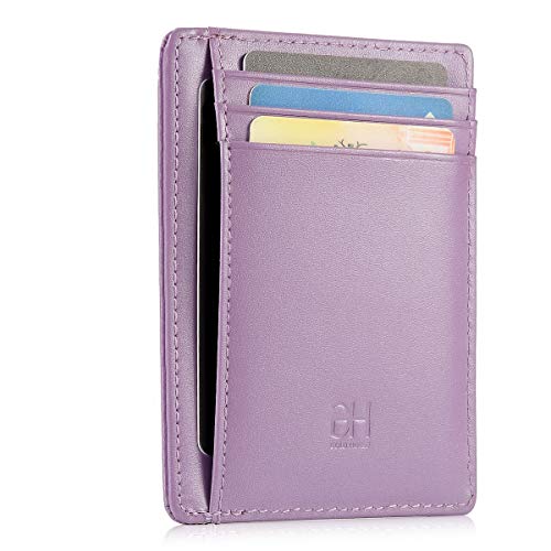 GH GOLD HORSE Slim RFID Blocking Card Holder Minimalist Leather Front Pocket Wallet for Women | Slim - color: Light Purple