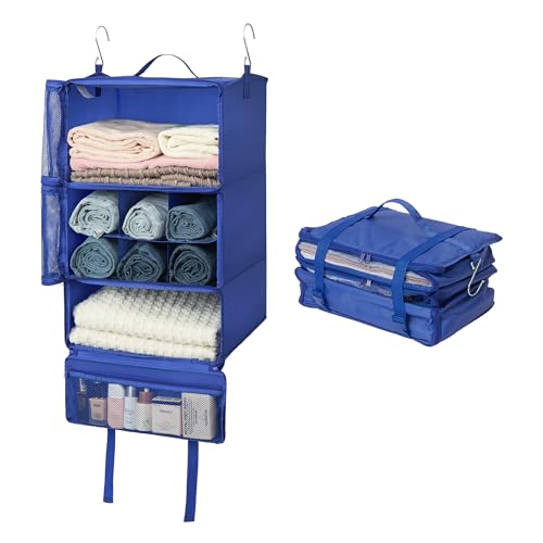 GRANNY SAYS Hanging Packing Cubes for Travel, Large Portable Hanging Suitcase Organizer, Foldable Compression Luggage Organizer Bags for Clothes, Carry on Closet Suitcase, XXL-Blue Travel Shelves - color: Blue, size: XXL-15¾"L x 11¾"W x 23½"H