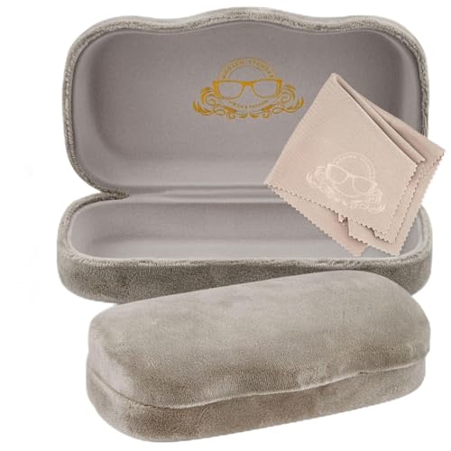 Hard Shell Glasses Case w/Cloth,Velvet Reading Glass, Eyeglass Case, Lightweight, Crush-Resistant, Men & Women - color: Gray Velvet, size: Large