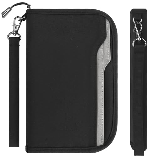 ZOPPEN Passport Holder Family RFID Passport Wallet, Passport Holder Women/Men, Travel Wallet Documents Organizer Zipper Case with Removable Wristlet Strap, Travel Essentials for Flying - color: #1 Black