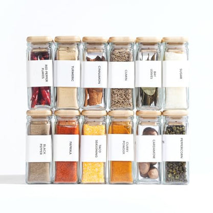 APT 1101 Glass Storage Jars with Bamboo Lid, glass canisters with airtight lids, Clear jars with lids for Spice, Cookie, Candy, Tea, Coffee Bean and Rice (White, 4oz, set of 12) - color: White