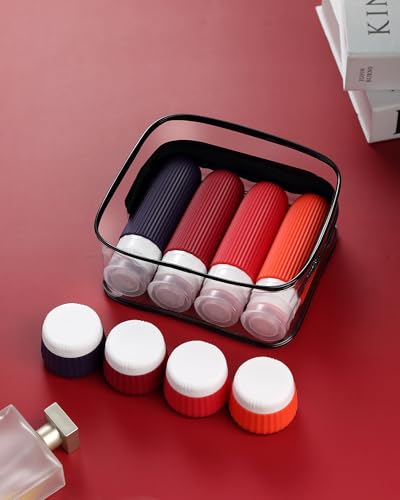 Mrsdry Travel Bottles for Toiletries 8 Pack, TSA Approved 3 oz Travel Containers, Clear Bag, Leak Proof Silicone Squeezable Jars - color: Dark Red, size: Bottle 3oz Jars 1oz