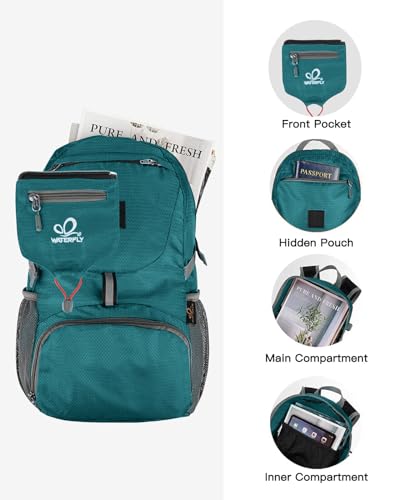 WATERFLY Small Lightweight Packable Backpack: 20l Ultra Light Foldable Travel Hiking Camping Daypack Day Pack for Man Woman - color: Green3