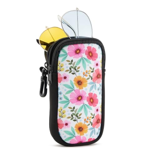 WOZEAH Double Eyeglass Case with 2 Compartments, Travel Eyewear Organizer for Two Pairs of Glasses - color: White Flower