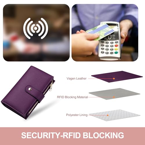 yiijay Womens Wallet RFID Blocking Vegan Leather Trifold Clutch Credit Card Holder Ladies Travel Wallet Purse with Pen Holder - color: 2Dark Purple