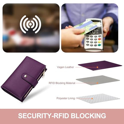 yiijay Womens Wallet RFID Blocking Vegan Leather Trifold Clutch Credit Card Holder Ladies Travel Wallet Purse with Pen Holder - color: 2Dark Purple