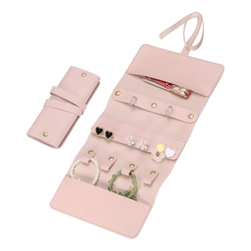 uxcell Travel Jewelry Roll Bag, Foldable Travel Jewelry Organizer Case, Portable Jewelry Pouch for Traveling Rings Necklaces Earrings Bracelets Jewelry Storage, Pink - color: Pink