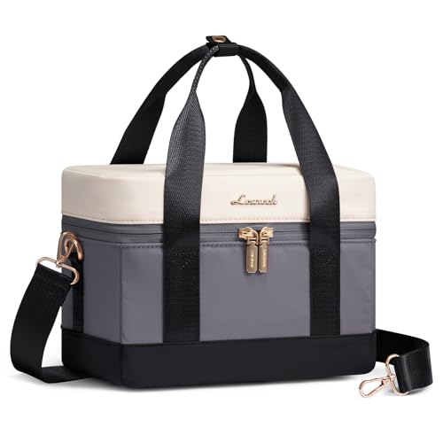 LOVEVOOK Insulated Lunch Bag for Women - Cute Lunch Box Cooler for Work, Picnic, and Beach, Grey-beige-black - color: Grey-beige-black, size: Medium