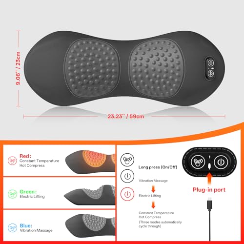 3-in-1 Electric Lumbar Support Pillow with Heat, Vibration and Traction, Triple Fusion Back Massager for Bed or Chair, Lumbar Support Cushion for Lower Back Comfort & Spine Support, Dark Gray