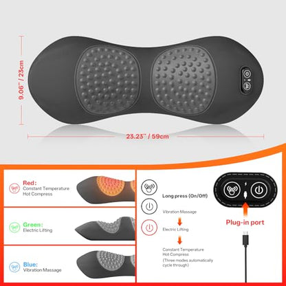3-in-1 Electric Lumbar Support Pillow with Heat, Vibration and Traction, Triple Fusion Back Massager for Bed or Chair, Lumbar Support Cushion for Lower Back Comfort & Spine Support, Dark Gray