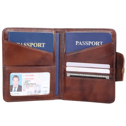 Polare Full Grain Leather Slim and Soft RFID Blocking wallet For Men Snap Bifold Travel Wallet Passport Holders 2 Passports (Coffee) - color: Coffee