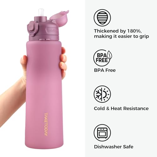 TakeToday Collapsible Water Bottles 32oz, Foldable Travel Bottle, TSA-Approved Leakproof Newly Silicone Water Bottle for Hiking, Travel, Outdoors, Purple - color: Purple