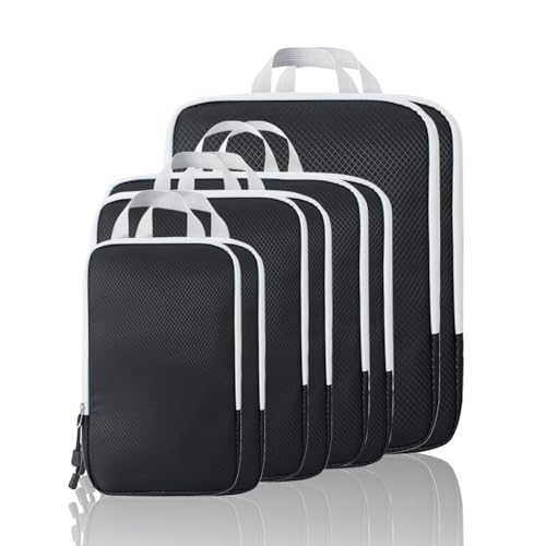Compression Packing Cubes, 8 Set Packing Cubes for Travel Compression, Lightweight Compressible Package Organizer for Carry On and Suitcases, Black and Grey - color: Black and Grey, size: 8 Set