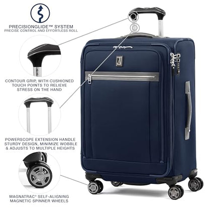 Travelpro Platinum Elite Softside Expandable Checked Luggage, 8 Wheel Spinner Suitcase, TSA Lock, Men and Women, Dark Blue, Checked Medium 25-Inch - color: Dark Blue, size: Checked-Medium 25-Inch