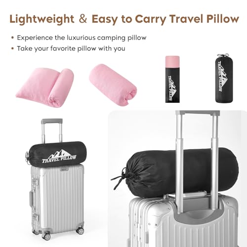 Small Shredded Memory Foam Pillow, Camping Pillow Travel Pillow - Compressible Medium Firm, Breathable Cover, Ideal Backpacking Hiking, Airplane and Car (Apricot Pink, M) - color: Apricot Pink, size: M-17.7 X 13.8 Inch