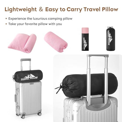 Small Shredded Memory Foam Pillow, Camping Pillow Travel Pillow - Compressible Medium Firm, Breathable Cover, Ideal Backpacking Hiking, Airplane and Car (Apricot Pink, L) - color: Apricot Pink, size: L-23 X 16 Inch
