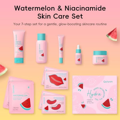 QUIYUM Watermelon & Niacinamide Skin Care Sets, Routine Facial Skincare Product, Beauty for Women, Hydration, Moisturizing, Oil Control, Glow Up, Teen Girl Gifts Trendy Stuff, Spa-Like at Home - size: 11pc