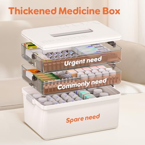 Citylife 3-Tier Medicine Cabinet Organizer,Medicine Cabinet First Aid Kit with Handle,Portable Multi-Purpose Storage Box Suitable for Family Emergency,Home,Travel,White - size: 3-Tier