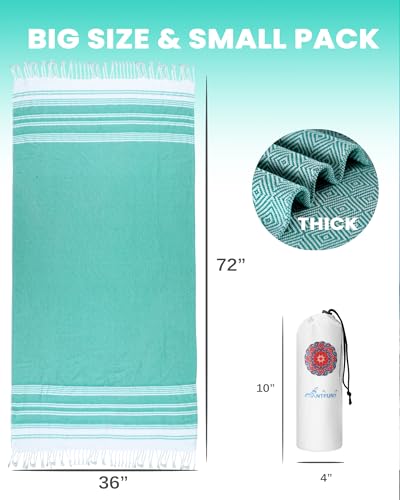 Antfuny Turkish Beach Towels Vacation Essentials Quick Dry Absorbent Adult Oversized Bath Pool Swim Long Towel Lightweight Thin Fast Drying Over The Lounge Chair Towel Sand Repellent Anti Green - color: Thicker Nile, size: 72 x 36 inch