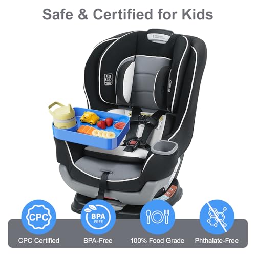 Car Seat Snack Tray for Toddlers - 3 Inch Cup Holder Fits Most Sippy Cups & Straw Bottles with Dip Well, Mess-Free Square Kids Travel Tray Road Trip Essentials, Blue - color: Blue