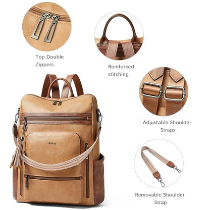 Shrrie Vegan Leather Laptop Backpack for Women 15.6 inch Work Backpack Fashion Travel Backpack Purse for Business College - color: 1 Camel With Brown