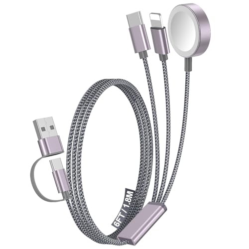 1Pack Multi Charging Cable Cord for Travel Essentials,Apple Watch Charger,iPhone Charger,[3-in-2] Type C/L Cable Portable Designed for iWatch,iPhone 17-8,Galaxy S26-21,AirPods,iPad-1.8M Gray - color: Gray, size: 1Pack-6 FT