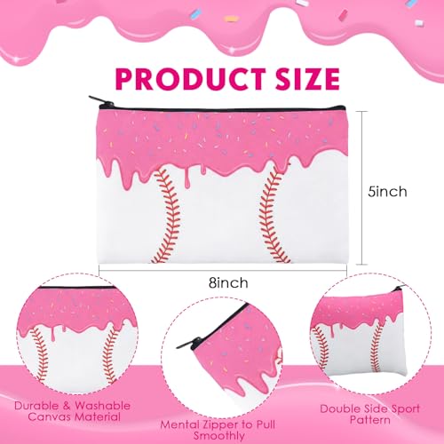Eccliy 20 Pcs Ice Cream Drip Baseball Makeup Bags 8 x 5 Inch Baseball Cosmetic Bags Bulk Toiletry Pouch with Zipper Canvas Gifts for Women Team Players Sport Supplies - size: 8 x 5 Inch, style: Cream Baseball