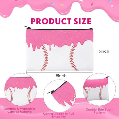 Eccliy 20 Pcs Ice Cream Drip Baseball Makeup Bags 8 x 5 Inch Baseball Cosmetic Bags Bulk Toiletry Pouch with Zipper Canvas Gifts for Women Team Players Sport Supplies - size: 8 x 5 Inch, style: Cream Baseball