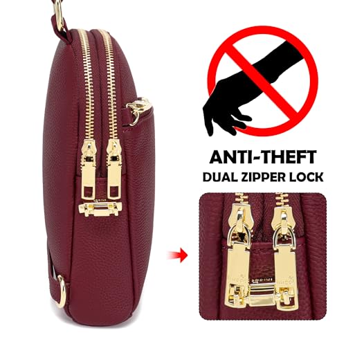 INICAT RFID Blocking Sling Bag, Anti Theft Crossbody Bag for Women Compact Travel Purses Leather - color: Red