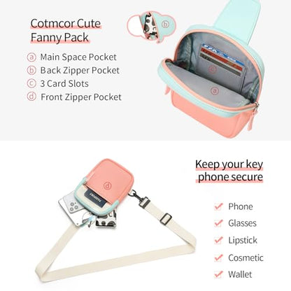 Birthday Gifts for 8 9 10 11 12 Year Old Teens Girls Kids, Fanny Pack Crossbody Bag Sling Belt Bags Purse, Dorm Travel Essentials for Girls Fashion, Preppy Tween Teen Girl Gift Trendy Stuff - color: Beige & Pink