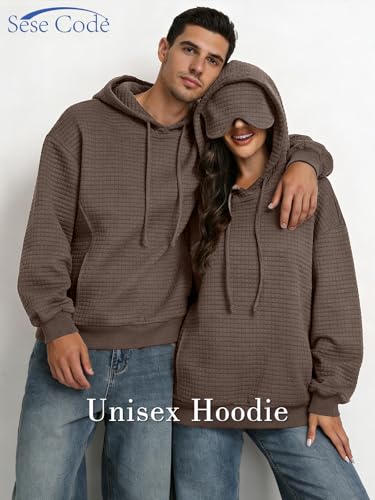 SeSe Code Hoodie With Eye Mask Waffle Hooded Sweatshirts Womens Travel Airplane Sleep Hoodies Mens Oversized Pullover - color: Brown, size: XX-Large