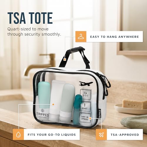 Toiletry Bag Kit 3 Piece Set: Hanging Travel Toiletry Bag + 311 TSA Cosmetic Liquid Bag + Accessory Organizer Pouch - color: White Ripstop