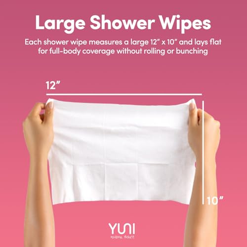 YUNI Beauty Large Body Wipes (Rose Cucumber, 12 Count) Soft Moist Showerless Wipe, Cleanse & Deodorize Waterless Travel Body Cleanser, Biodegradable Individually Wrapped Body Wipe for Camping or Gym - size: 12 Count (Pack of 1)