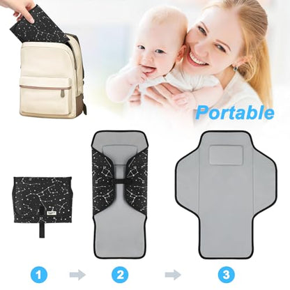 Portable Changing Pad Travel - Waterproof Compact Diaper Changing Mat with Built-in Pillow - Lightweight & Foldable Baby Diaper Changer - color: Black-Star